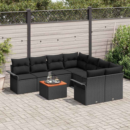 9-Teiliges Garten-Sofa-Set Mit Kissen Poly-Rattan Akazie