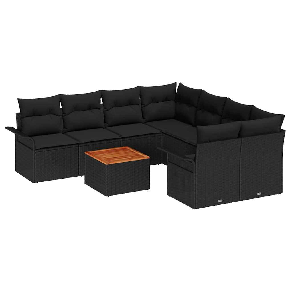 9-Teiliges Garten-Sofa-Set Mit Kissen Poly-Rattan Akazie