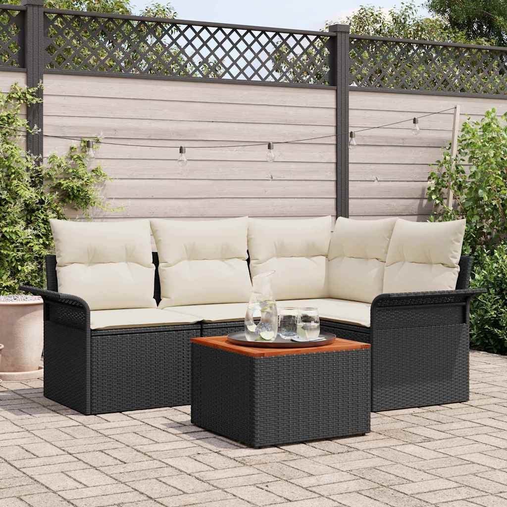 5-Teiliges Garten Sofa Set Mit Kissen Poly Rattan Akazie