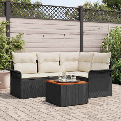 5-Teiliges Garten Sofa Set Mit Kissen Poly Rattan Akazie