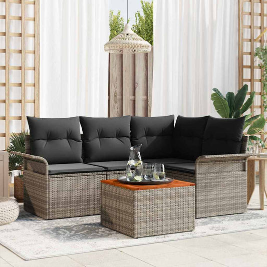 5-Teiliges Garten Sofa Set Mit Kissen Poly Rattan Akazie