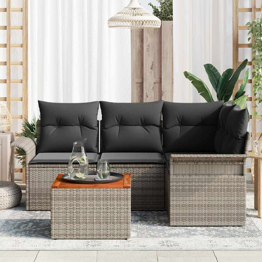 5-Teiliges Garten Sofa Set Mit Kissen Poly Rattan Akazie