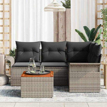 5-Teiliges Garten Sofa Set Mit Kissen Poly Rattan Akazie