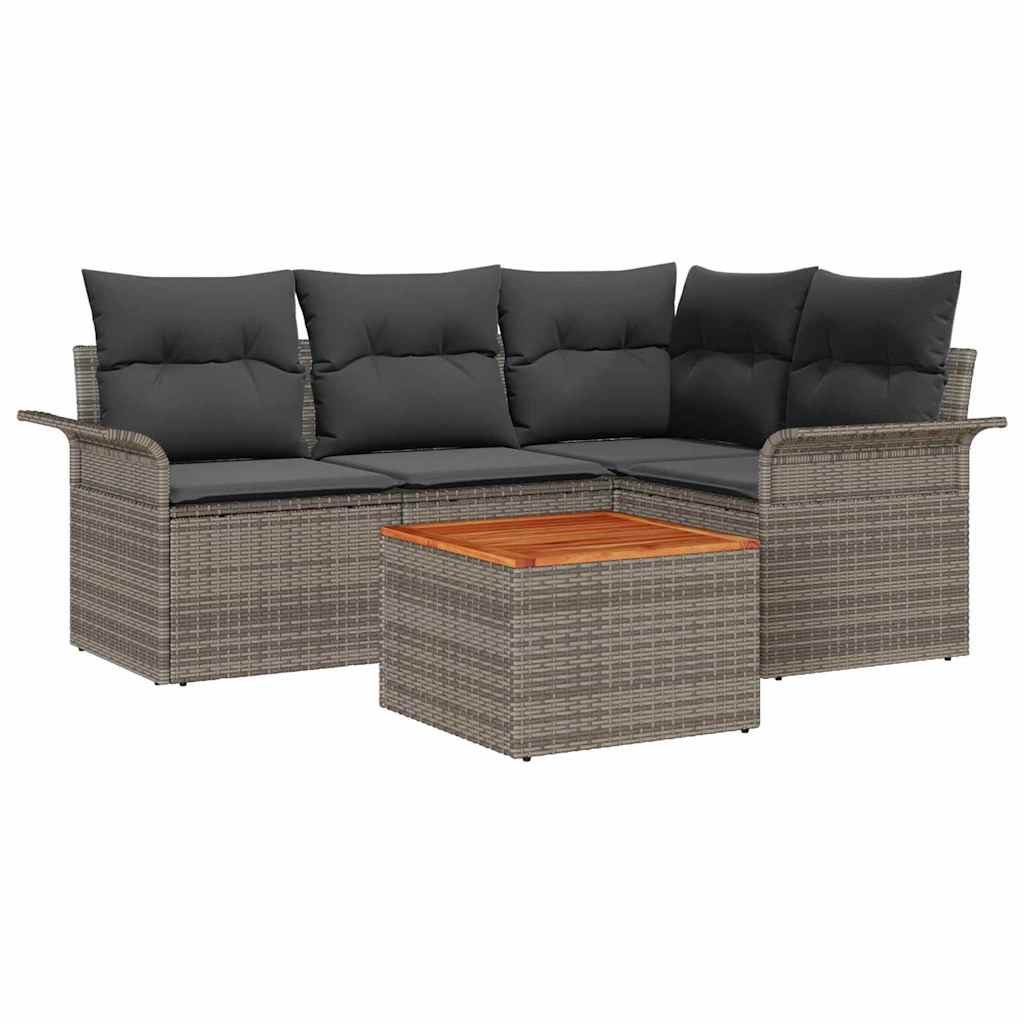 5-Teiliges Garten Sofa Set Mit Kissen Poly Rattan Akazie