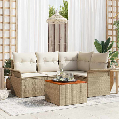 5-Teiliges Garten Sofa Set Mit Kissen Poly Rattan Akazie