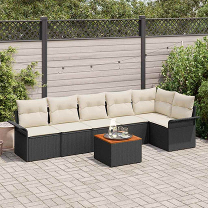 7-Teilige Garten Sofa Set Mit Kissen Poly Rattan Akazie