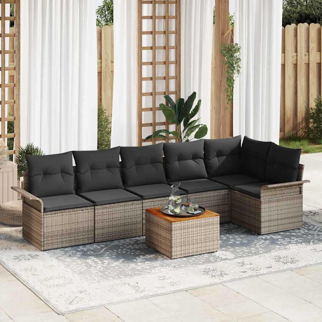 7-Teilige Garten Sofa Set Mit Kissen Poly Rattan Akazie