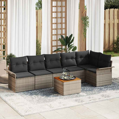 7-Teilige Garten Sofa Set Mit Kissen Poly Rattan Akazie