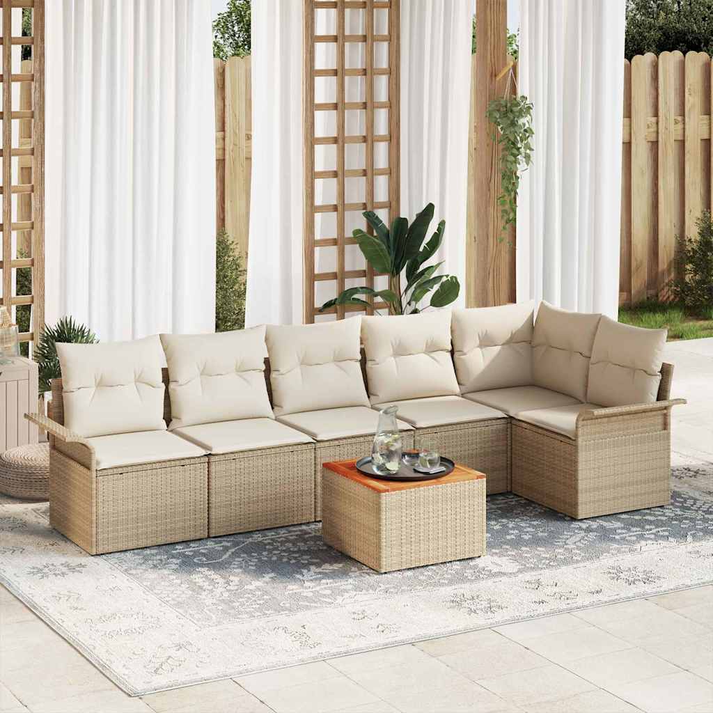 7-Teilige Garten Sofa Set Mit Kissen Poly Rattan Akazie