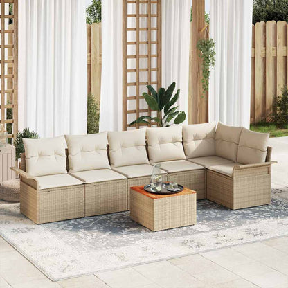 7-Teilige Garten Sofa Set Mit Kissen Poly Rattan Akazie