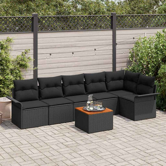7-Teilige Garten Sofa Set Mit Kissen Poly Rattan Akazie
