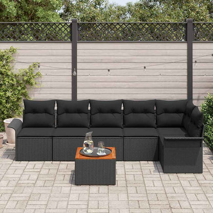 7-Teilige Garten Sofa Set Mit Kissen Poly Rattan Akazie