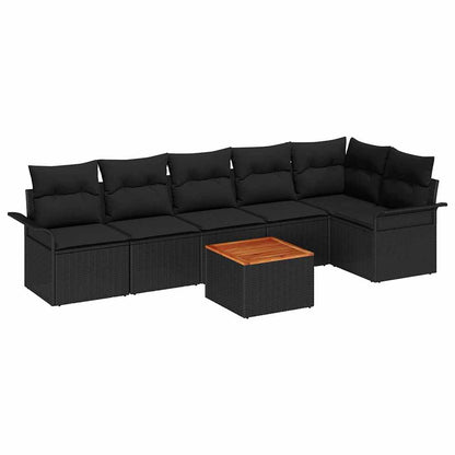 7-Teilige Garten Sofa Set Mit Kissen Poly Rattan Akazie