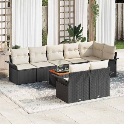 9-Tlg. Garten-Sofagarnitur Mit Kissen Beige Poly Rattan Akazie