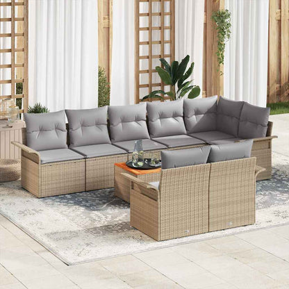 9-Tlg. Garten-Sofagarnitur Mit Kissen Beige Poly Rattan Akazie