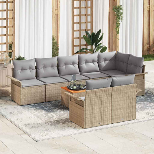 9-Tlg. Garten-Sofagarnitur Mit Kissen Beige Poly Rattan Akazie