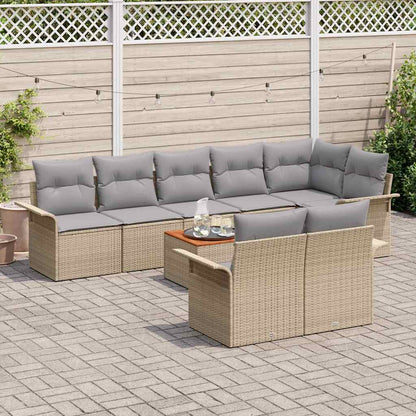 9-Tlg. Garten-Sofagarnitur Mit Kissen Beige Poly Rattan Akazie