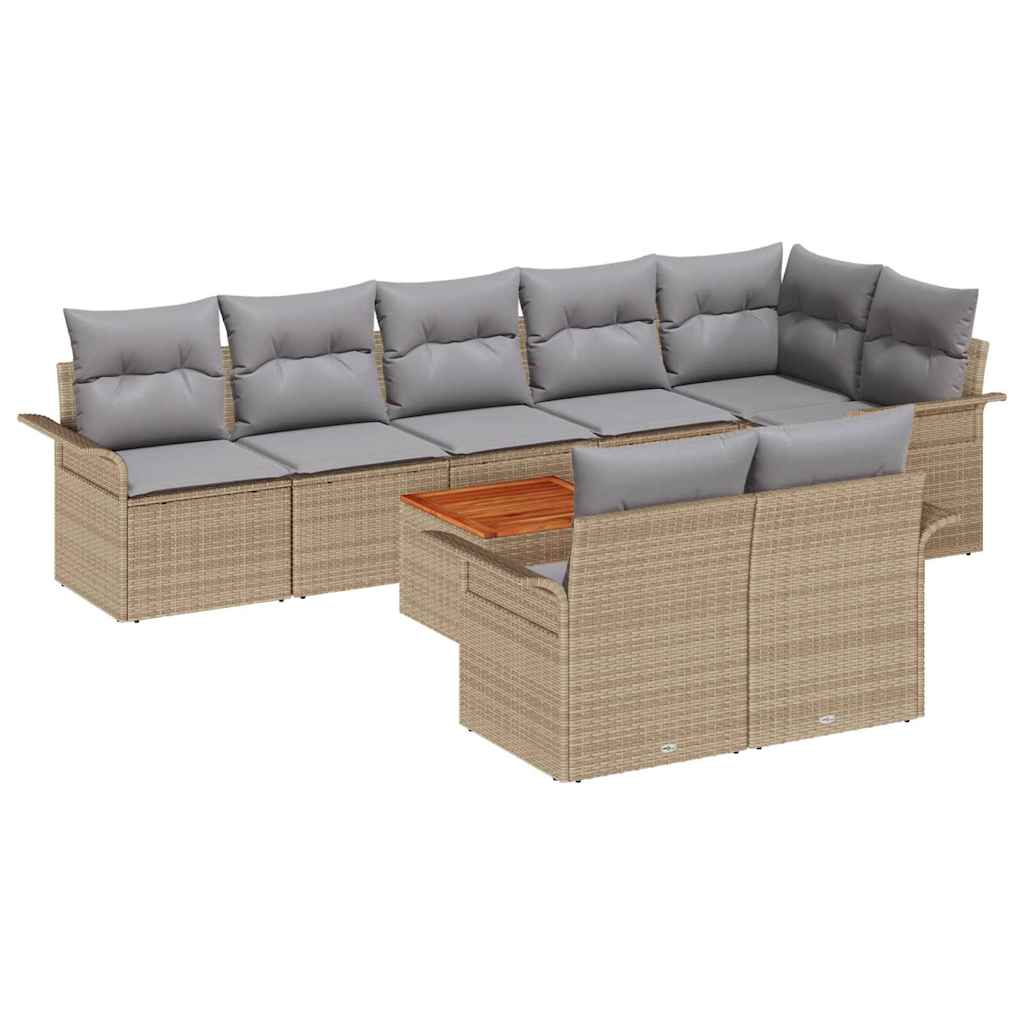 9-Tlg. Garten-Sofagarnitur Mit Kissen Beige Poly Rattan Akazie