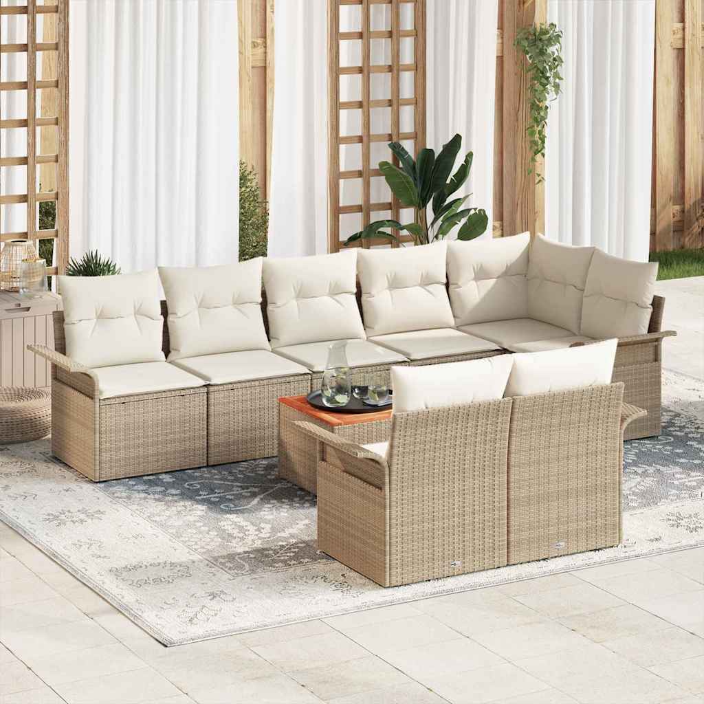 9-Tlg. Garten-Sofagarnitur Mit Kissen Beige Poly Rattan Akazie