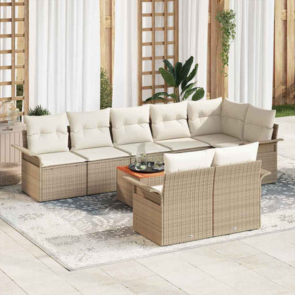 9-Tlg. Garten-Sofagarnitur Mit Kissen Beige Poly Rattan Akazie