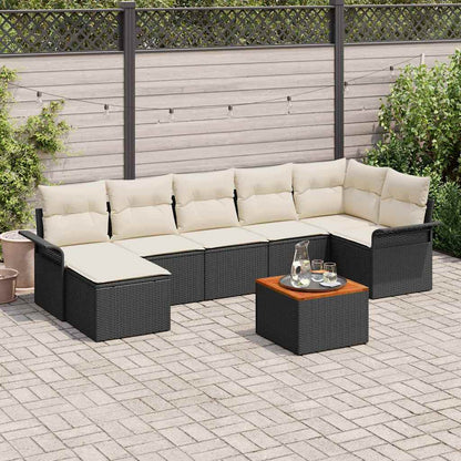 8-Teiliges Garten Sofa Set Mit Kissen Beige Poly Rattan Akazie