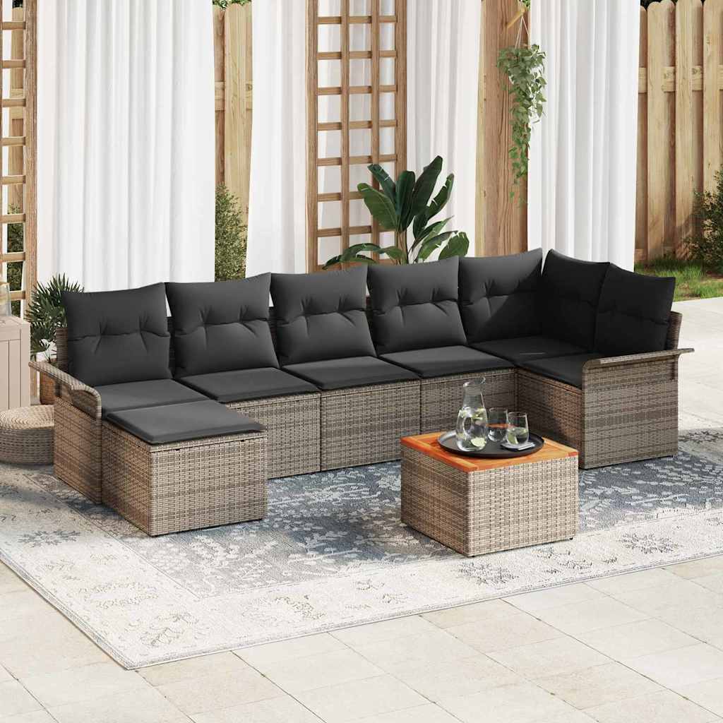 8-Teiliges Garten Sofa Set Mit Kissen Beige Poly Rattan Akazie