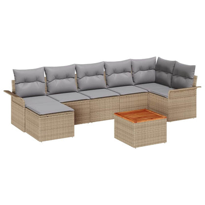 8-Teiliges Garten Sofa Set Mit Kissen Beige Poly Rattan Akazie