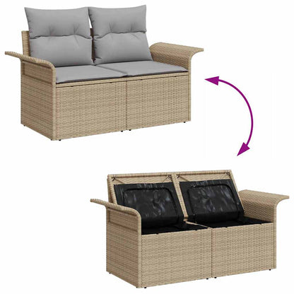 8-Teiliges Garten Sofa Set Mit Kissen Beige Poly Rattan Akazie