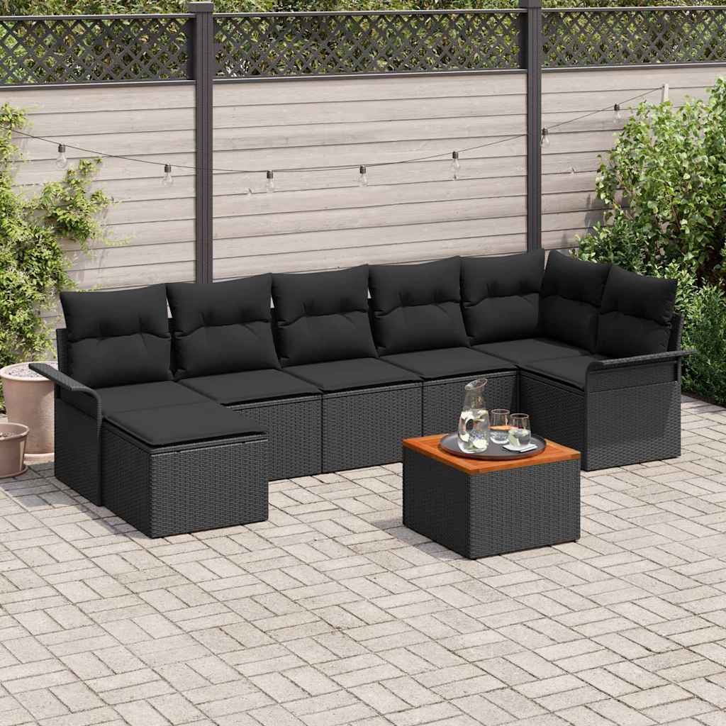 8-Teiliges Garten Sofa Set Mit Kissen Beige Poly Rattan Akazie