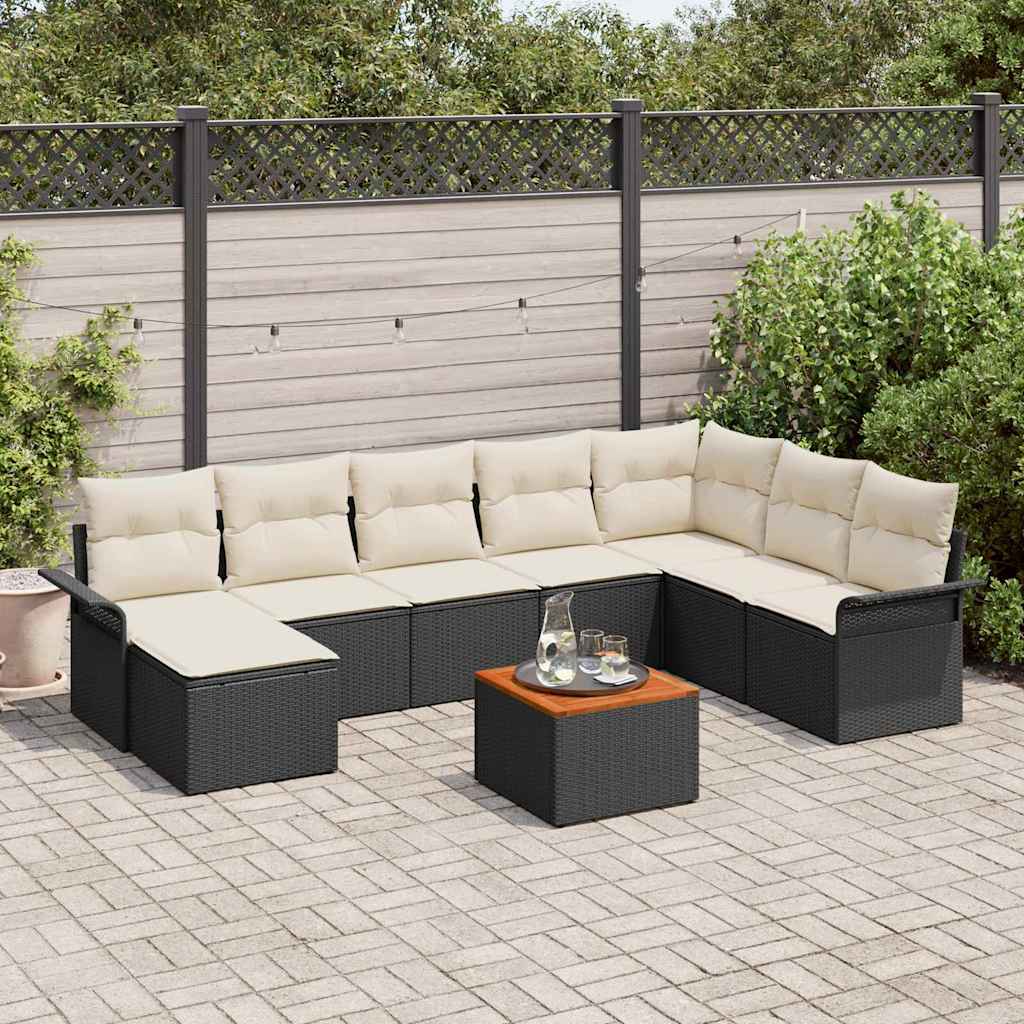 9-Teiliges Garten Sofa Set Mit Kissen Beige Poly Rattan Akazie