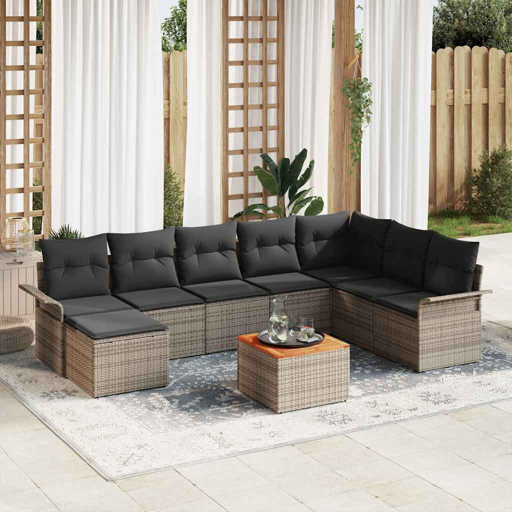 9-Teiliges Garten Sofa Set Mit Kissen Beige Poly Rattan Akazie