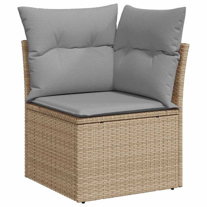 9-Teiliges Garten Sofa Set Mit Kissen Beige Poly Rattan Akazie