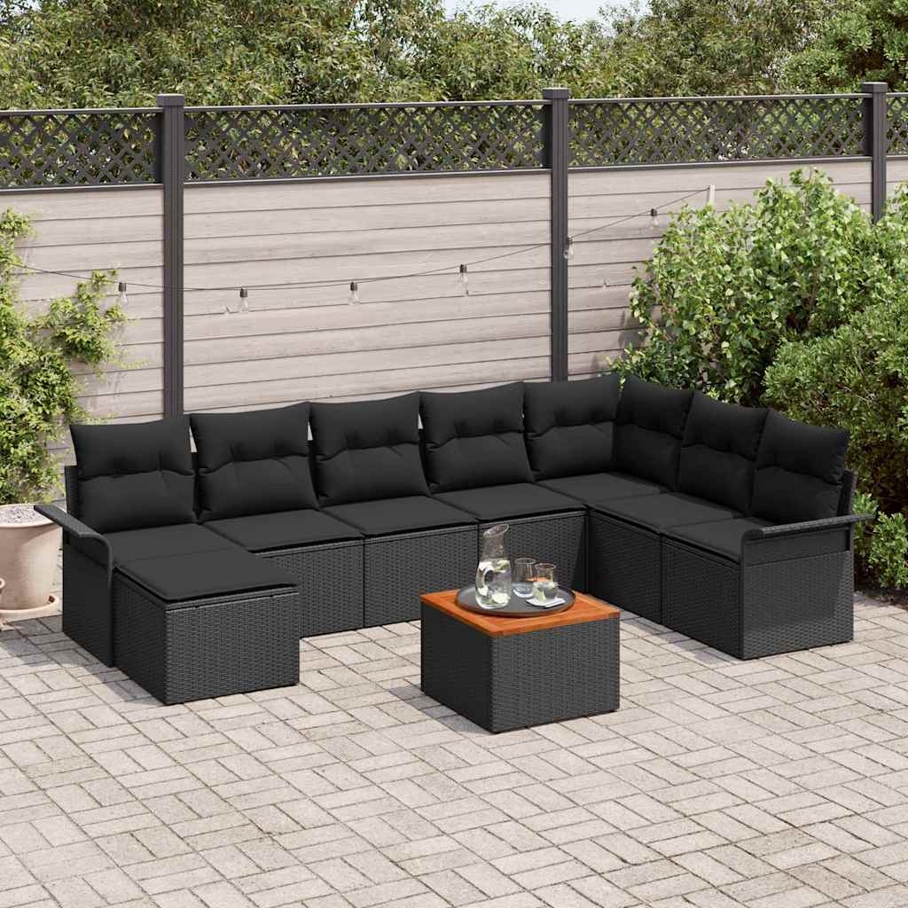 9-Teiliges Garten Sofa Set Mit Kissen Beige Poly Rattan Akazie