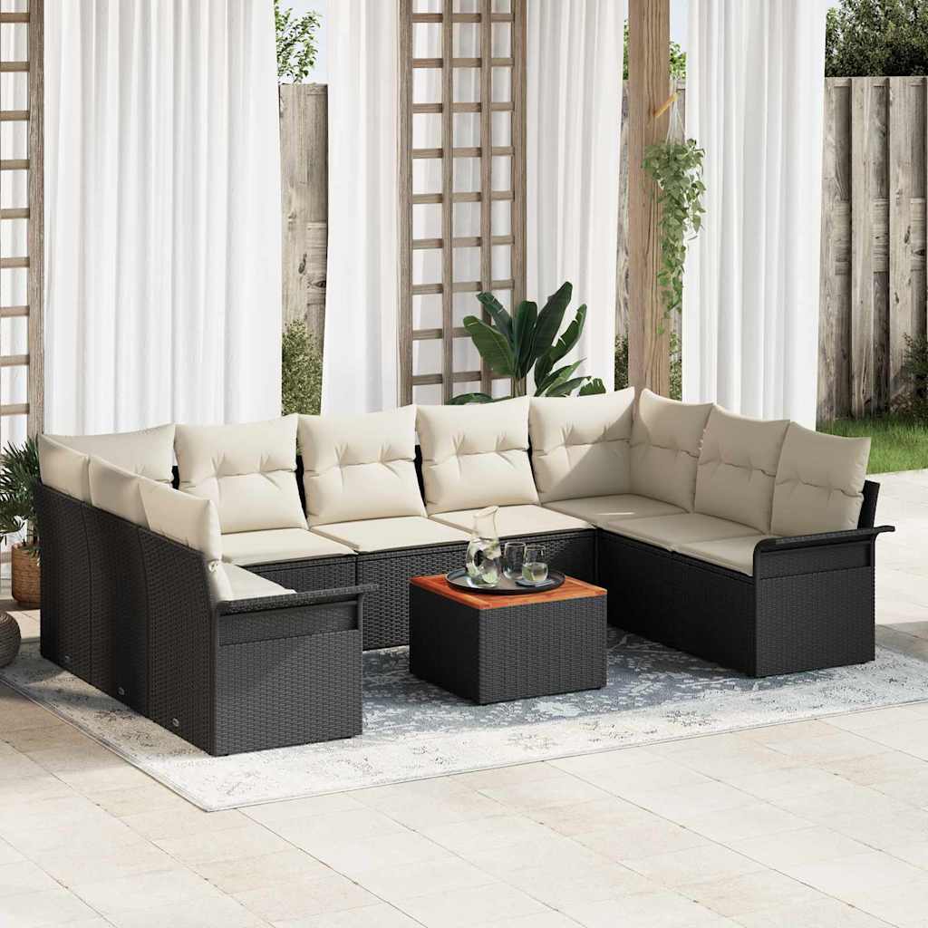 10-Teiliges Garten-Sofa-Set Mit Kissen Poly-Rattan Akazie