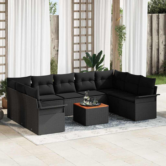 10-Teiliges Garten-Sofa-Set Mit Kissen Poly-Rattan Akazie
