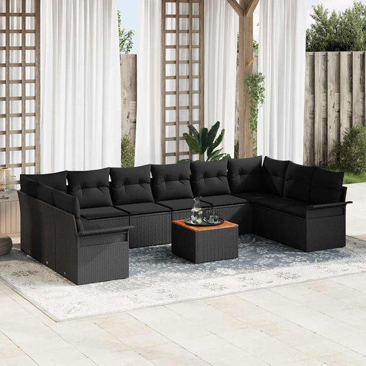 11-Teiliges Garten Sofa Set Mit Kissen Poly Rattan Akazie