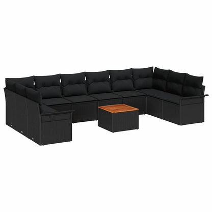 11-Teiliges Garten Sofa Set Mit Kissen Poly Rattan Akazie