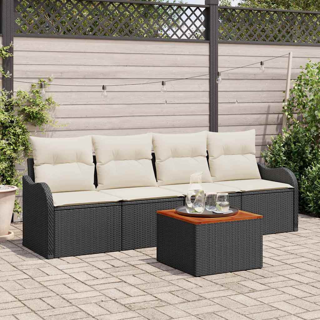 5-Teiliges Garten-Sofa-Set Mit Kissen Poly-Rattan Akazie