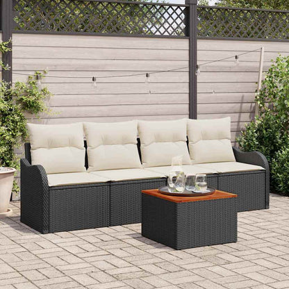 5-Teiliges Garten-Sofa-Set Mit Kissen Poly-Rattan Akazie