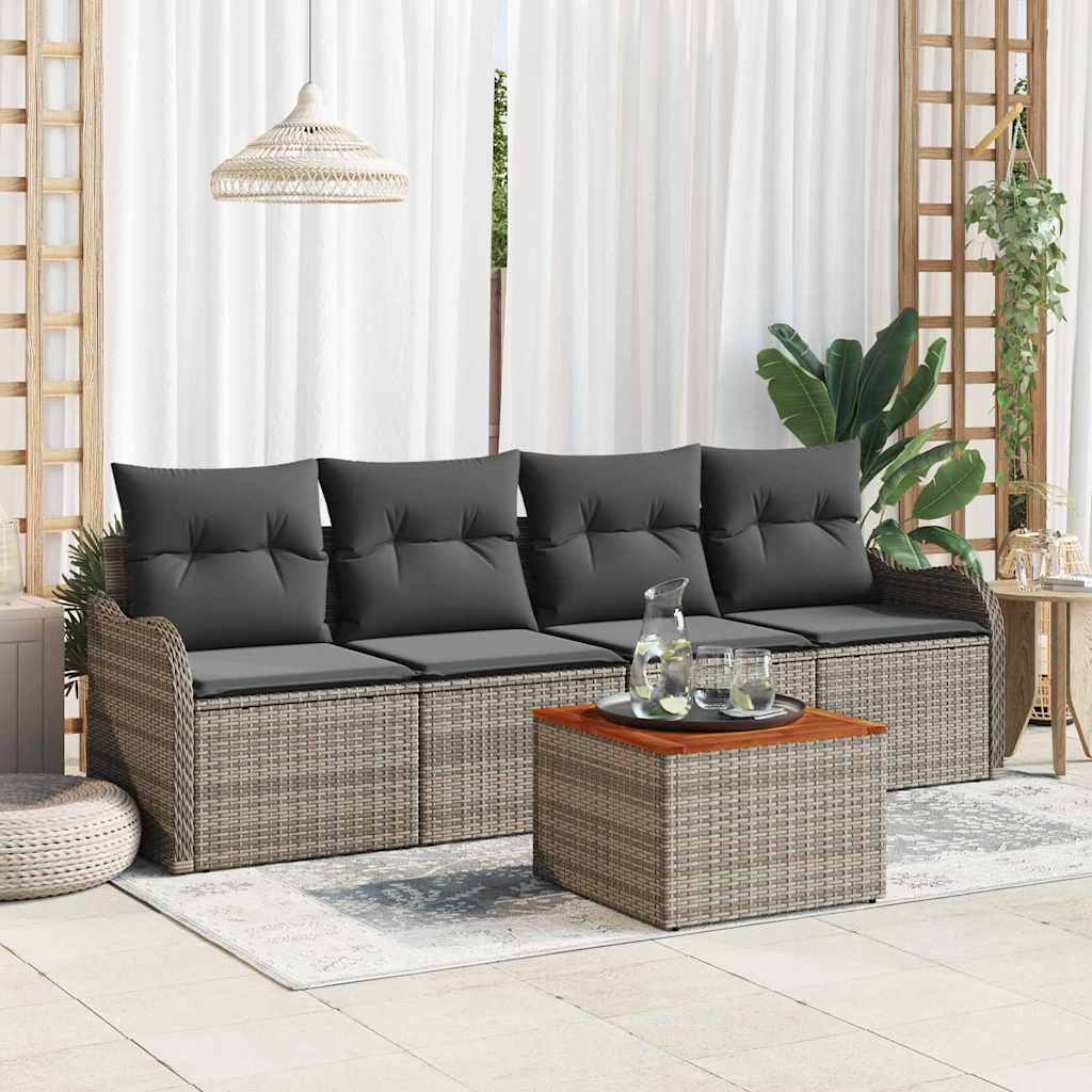 5-Teiliges Garten-Sofa-Set Mit Kissen Poly-Rattan Akazie