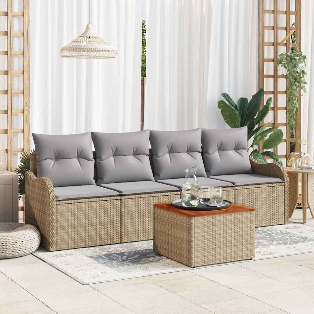 5-Teiliges Garten-Sofa-Set Mit Kissen Poly-Rattan Akazie