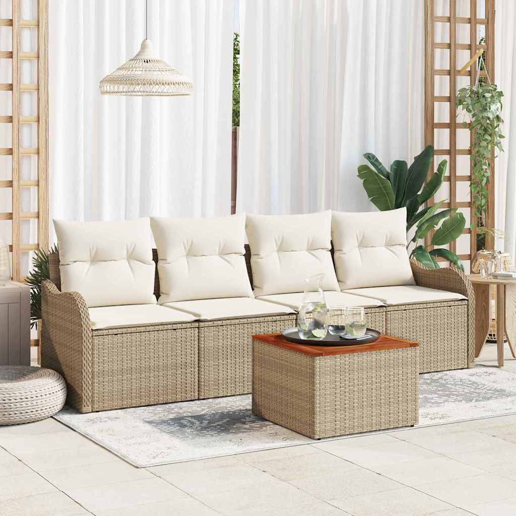 5-Teiliges Garten-Sofa-Set Mit Kissen Poly-Rattan Akazie