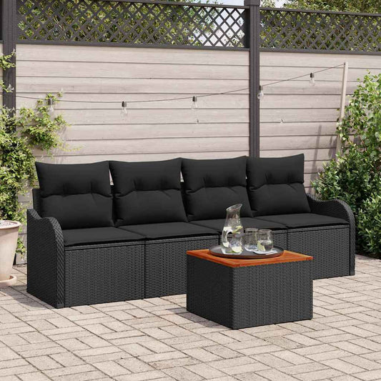 5-Teiliges Garten-Sofa-Set Mit Kissen Poly-Rattan Akazie