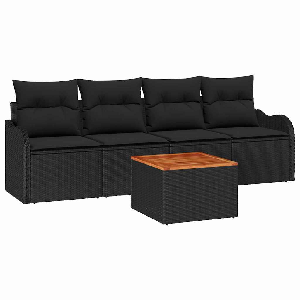 5-Teiliges Garten-Sofa-Set Mit Kissen Poly-Rattan Akazie