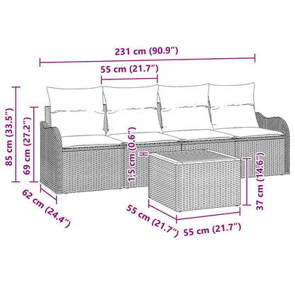 5-Teiliges Garten-Sofa-Set Mit Kissen Poly-Rattan Akazie