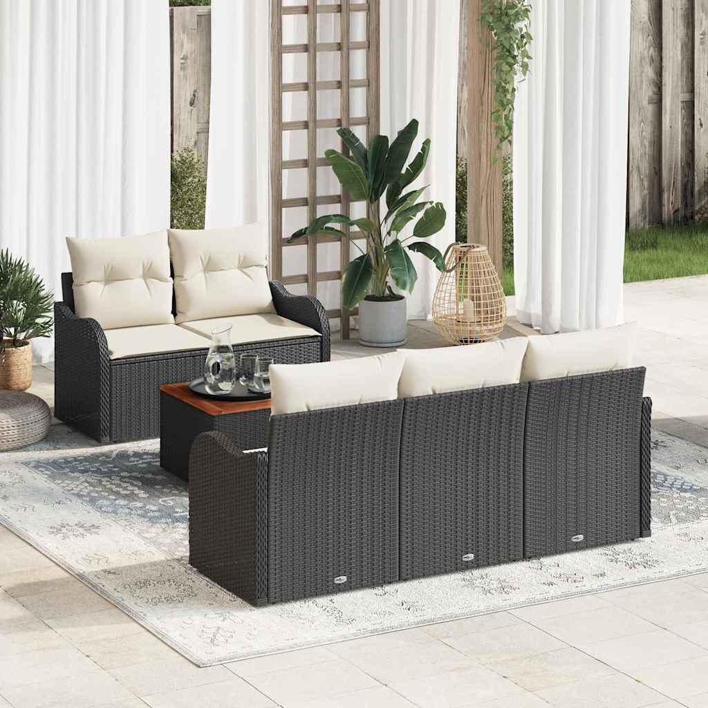 6-Teiliges Garten Sofa Set Mit Kissen Poly Rattan Akazie