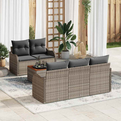 6-Teiliges Garten Sofa Set Mit Kissen Poly Rattan Akazie