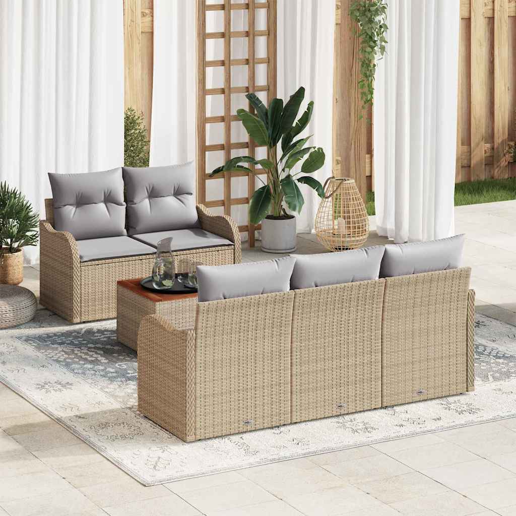 6-Teiliges Garten Sofa Set Mit Kissen Poly Rattan Akazie