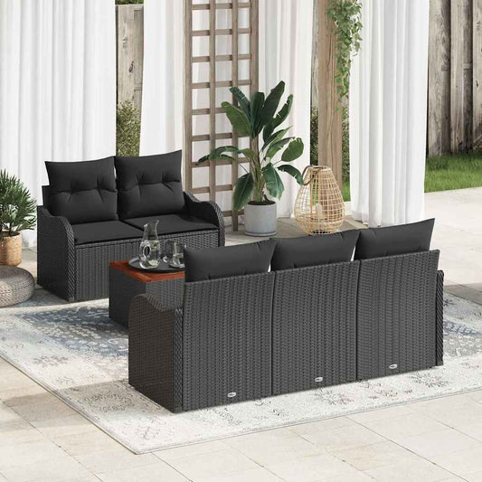 6-Teiliges Garten Sofa Set Mit Kissen Poly Rattan Akazie