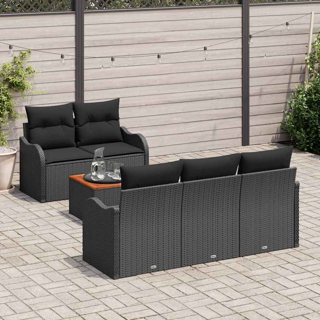 6-Teiliges Garten Sofa Set Mit Kissen Poly Rattan Akazie